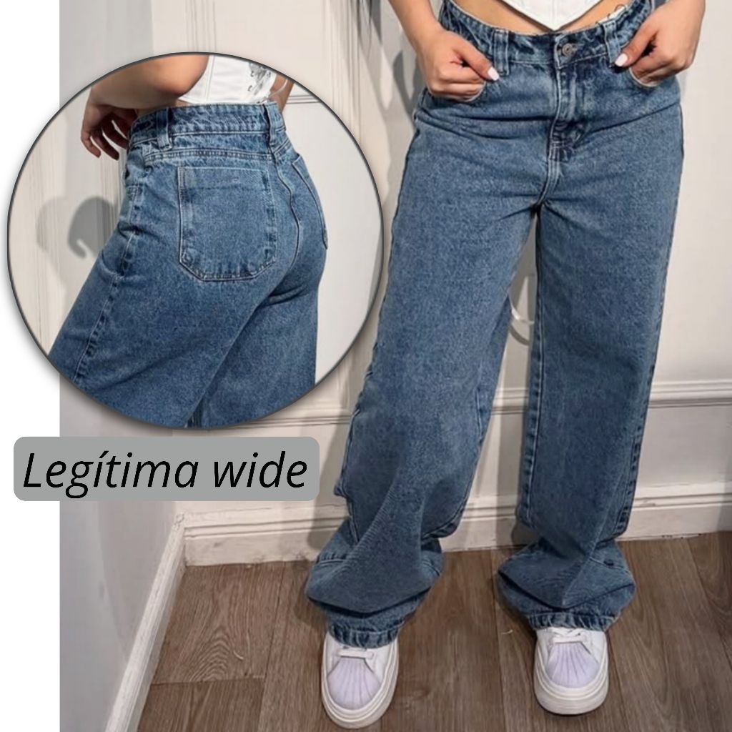 Calça Jeans Feminina Wide Leg pantalona Cintura Alta Tecido