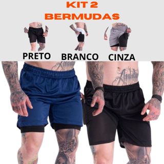 KIT 2 Shorts 2 em 1 Elastano Run Academia Esporte Treino Masculino em Oferta na Shopee