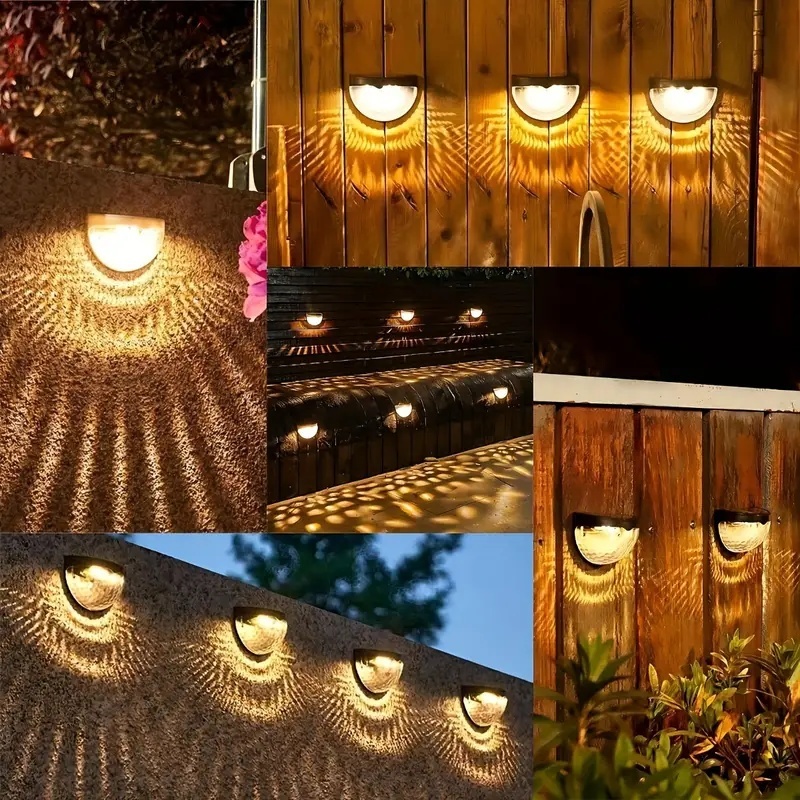 Kit 4 Arandela de Parede Energia Solar Branco Quente ou RGB Bateria Área Externa Fixa Branco Preto