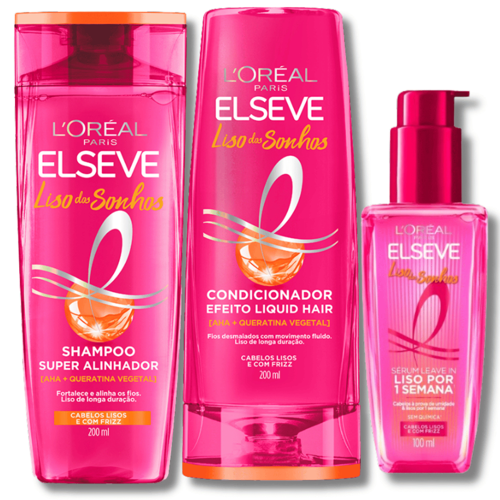 KIT Shampoo Condicionador 200ML Sérum Leave-In Liso dos Sonhos 100ML Efeito Botox Elseve