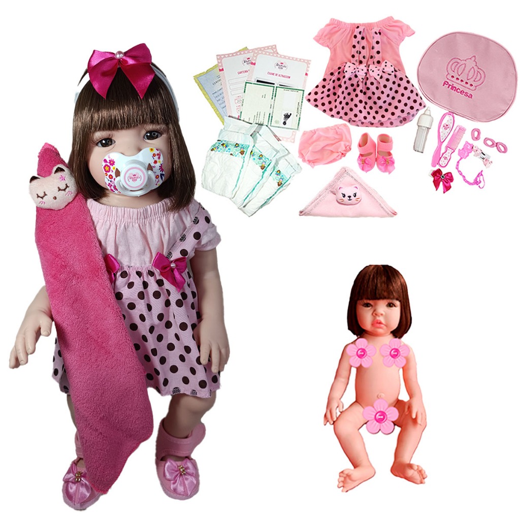 Bebe Reborn Silicone Menina Pode Dar Banho + Bolsa + Pelúcia em Oferta na Shopee