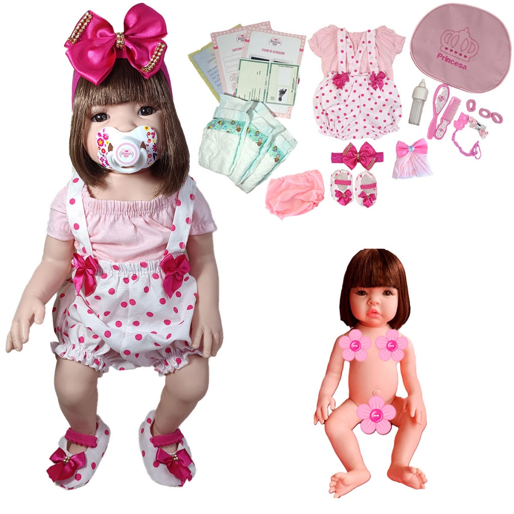 Boneca Bebê Reborn 100% Silicone Menina + Enxoval Completo em Oferta na Shopee