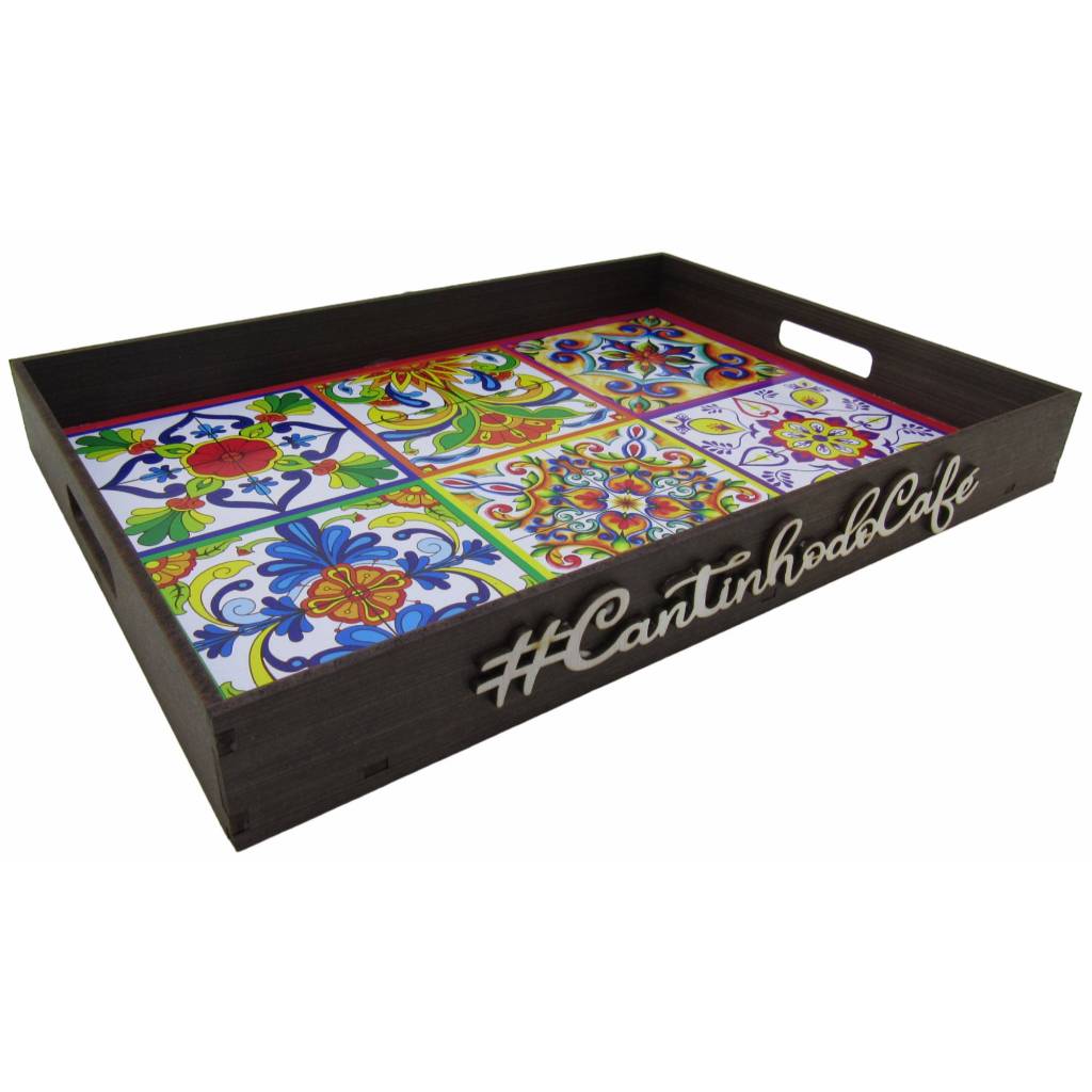 Bandeja Super Luxo Marrom Azulejo 35x25x4 Cantinho Do Café em Oferta na Shopee
