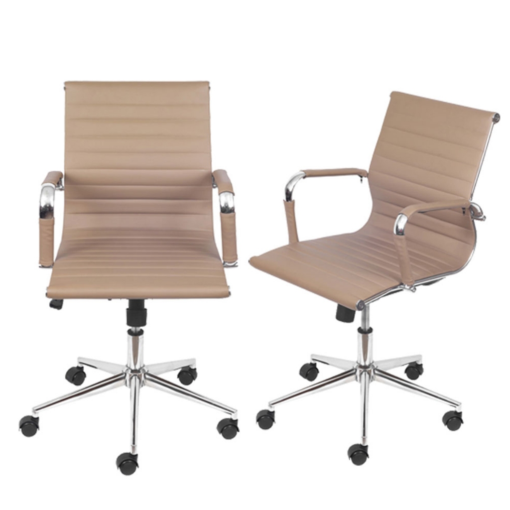 Kit 2 Cadeiras Ergonômica De Escritório Corino Caramelo Com Base Em Rodizio
