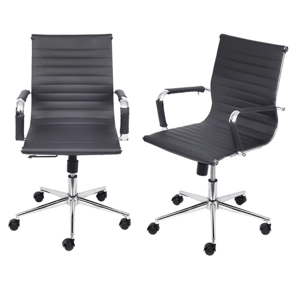 Kit 2 Cadeiras Ergonômica De Escritório Corino Preta Base Giratória