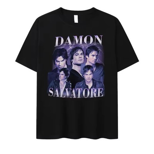 Camiseta Estampa Adulto/Infantil Lançamento Unissex Em Algodão Damon Salvatore, Diários de um Vampiro. em Oferta na Shopee