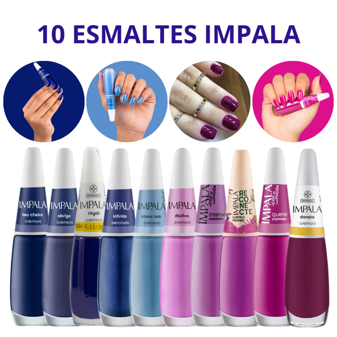 Kit de Esmaltes Impala Lançamento Mais Vendidos Tons de Roxo e Azul