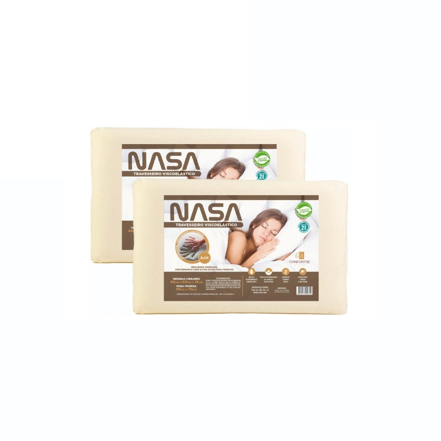 Travesseiro Nasa Kit Com 2 Travesseiros Nasa-X Original Viscoélastico Alto Antialérgico Antiácaro Ortopédico Macio
