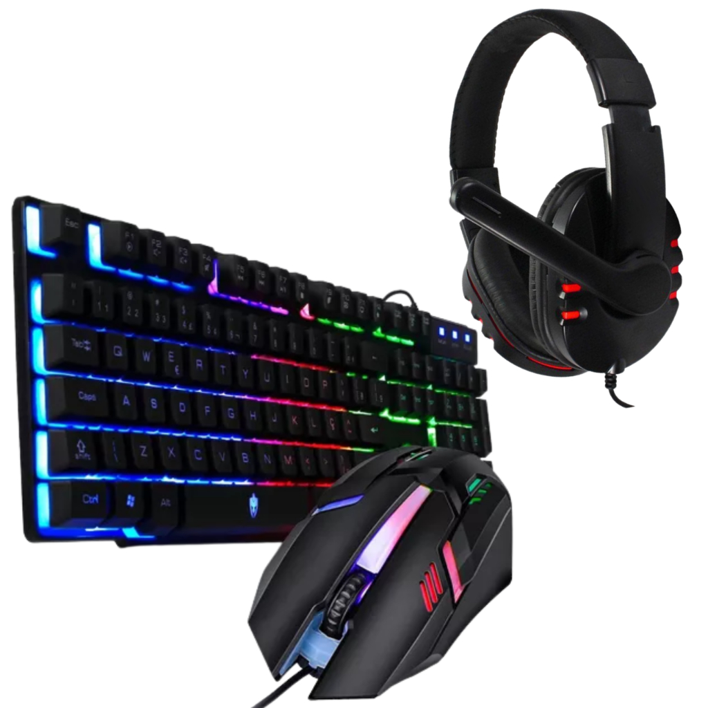 Kit Gamer Teclado Semi Mecanico Led RGB + Mouse + Headset Headphone Combo óptico Brindes