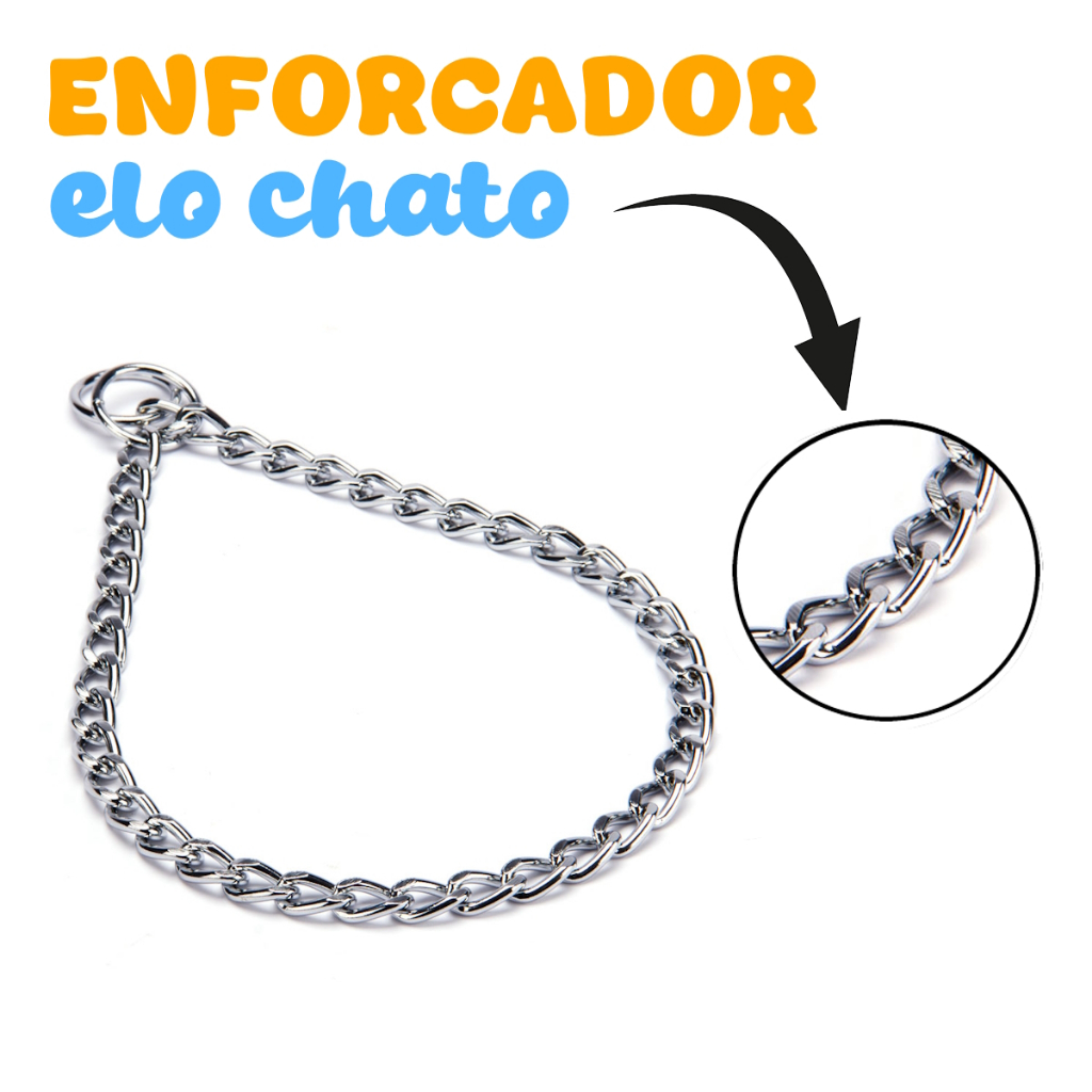 Coleira para cachorro enforcador colar elo chato 2,0mm 2,5mm