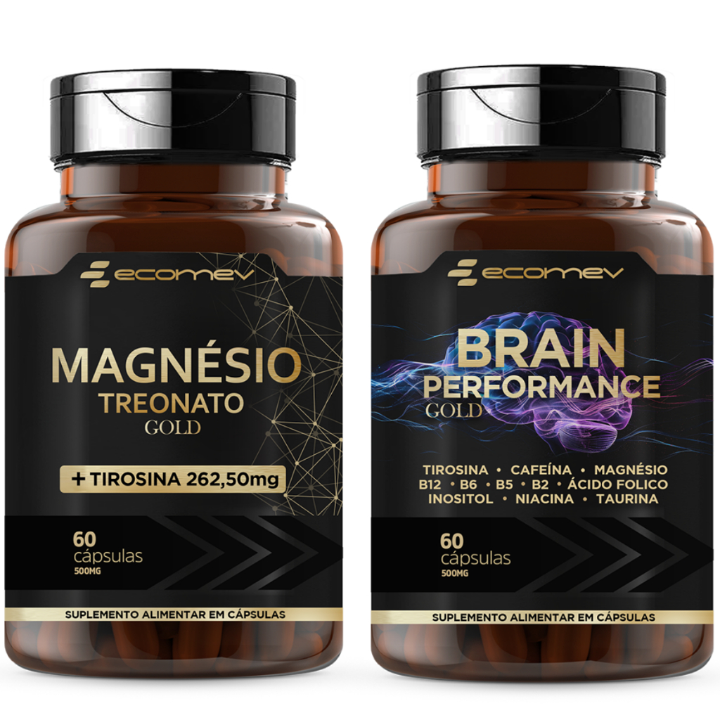 Kit Magnesio Treonato L Tirosina + Cafeina Taurina Inositol 120caps Ecomev
