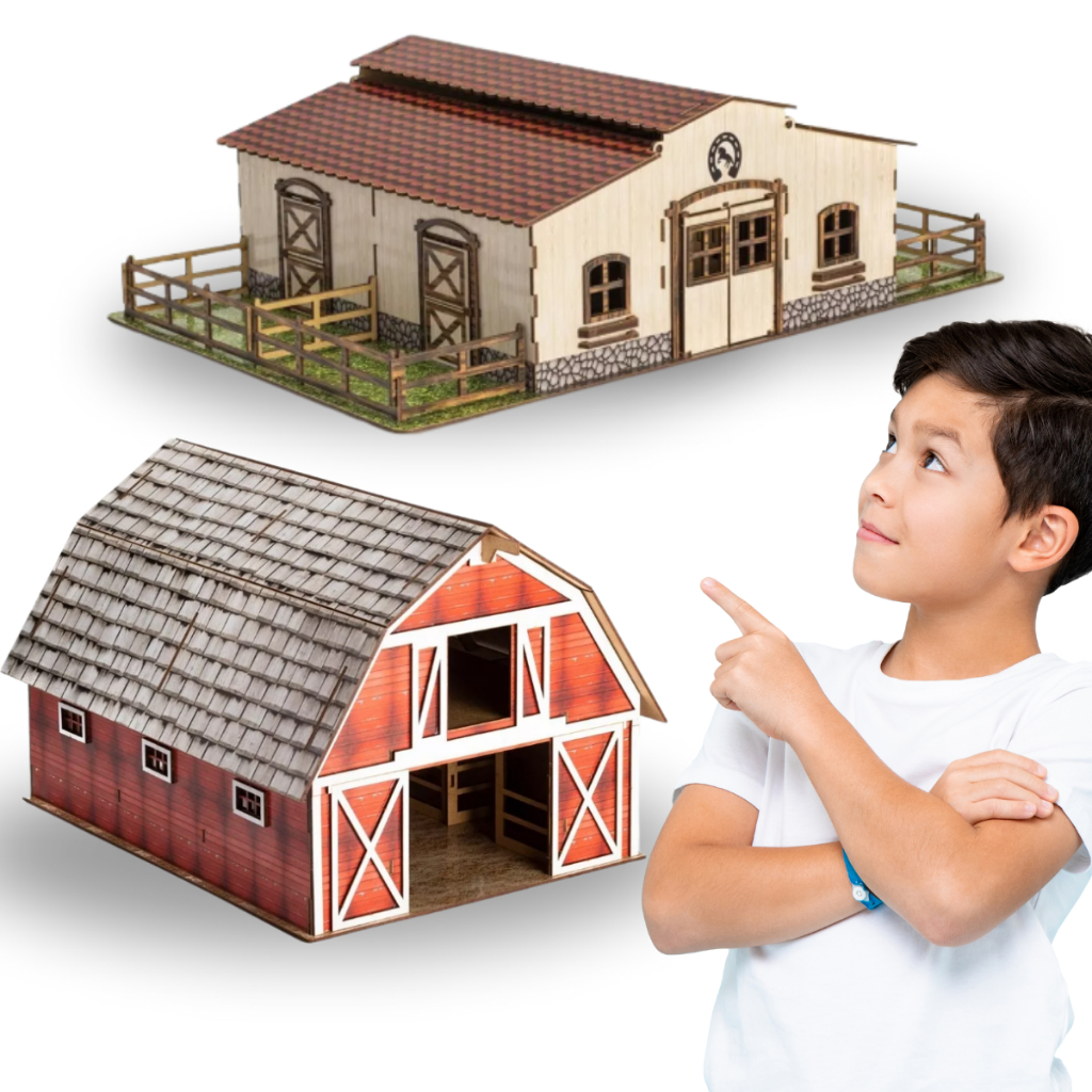 Mini Celeiro E Estábulo Em MDF Adesivado Fazenda Infantil Brinquedo Educativo MDF Criativa