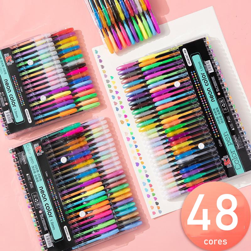 12/24/36/48 pcs Brilhante Glitter Metal Pastel Colorindo Caneta Marcador De Gel Colorido
