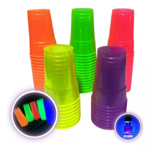 Kit de Copos Neon Premium 300 Ml Brilha na Luz Negra 1000 unidades
