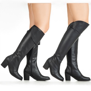 Bota Feminina GiGiL Over The Knee Montaria Bico Redondo Salto Alto Bloco Grosso Clássica Elegante em Oferta na Shopee