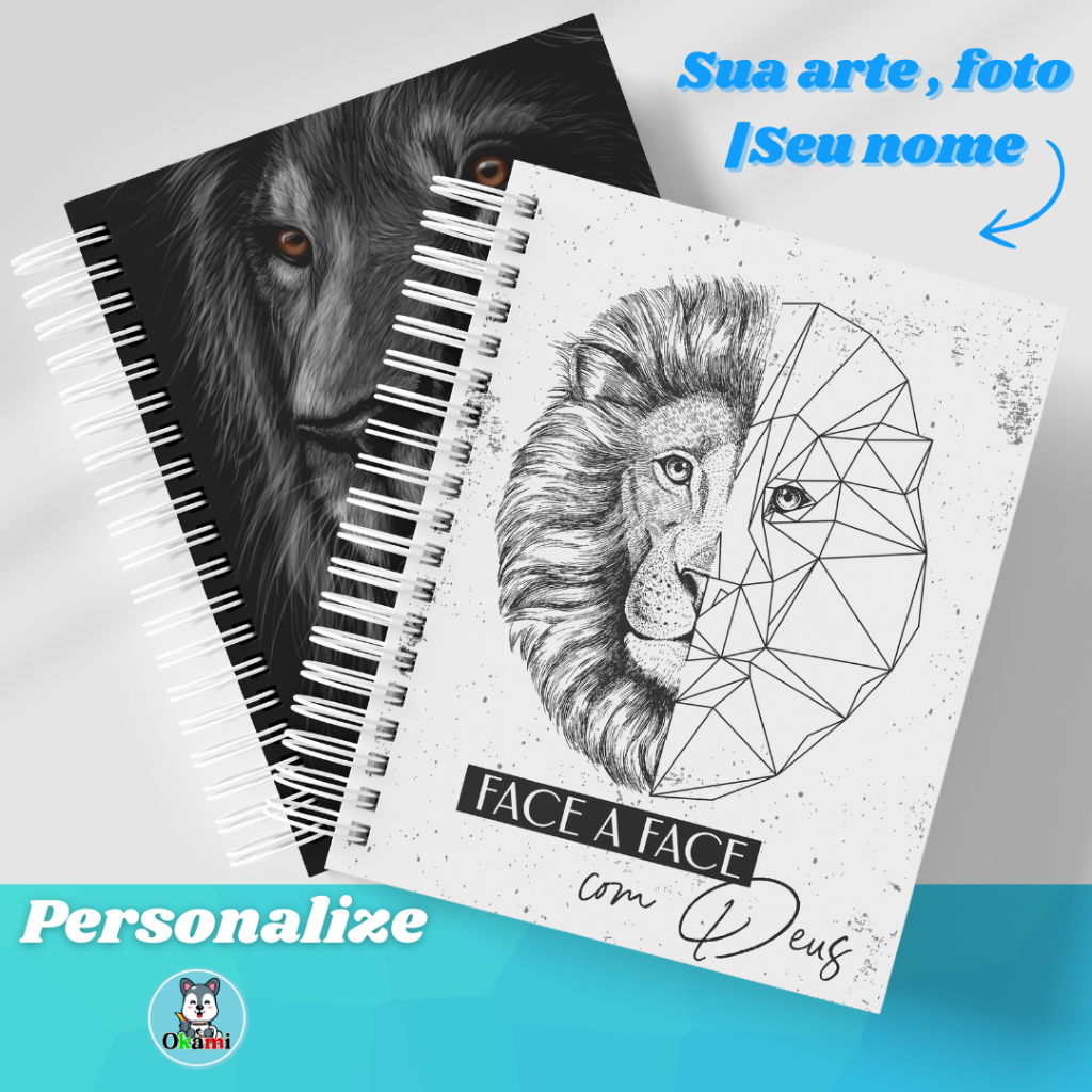 Caderno Religioso Devocional Masculino Com nome Personalizado evangélico Leão