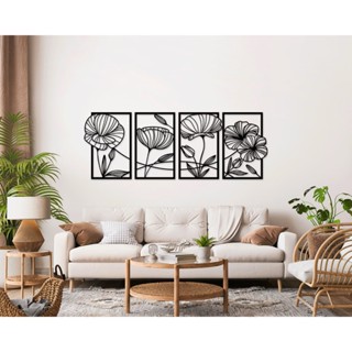 Kit Com 4 Quadro Decoração Flores MDF Casa Beleza Delicada Presente em Oferta na Shopee