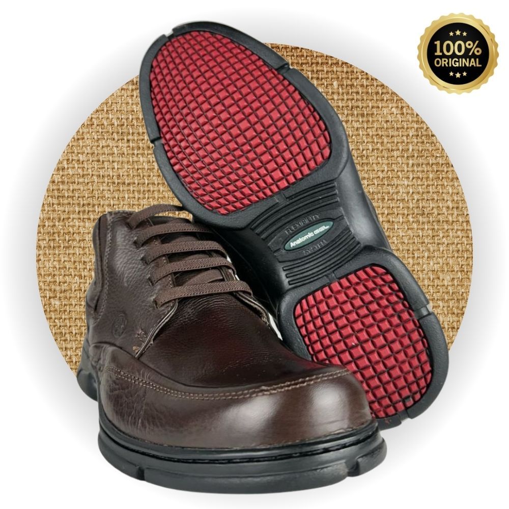 Sapato Botina Para Trabalhar De Couro Bico Redondo Com Cadarço Palmilha Gel Anatomic Gel