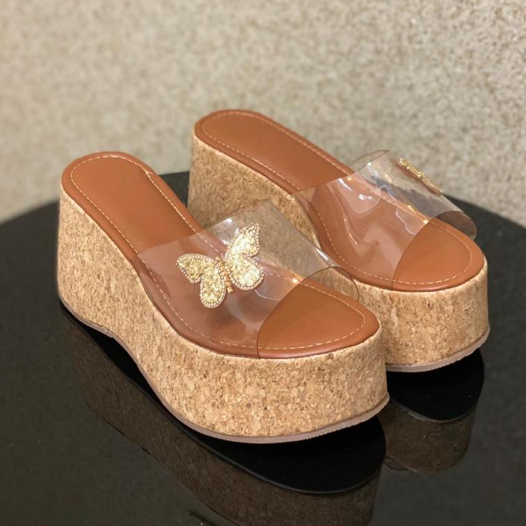 Tamanco Feminino Casual Tamanco Sandalia Anabela Confortavel Macio Salto Grande Moda Feminina