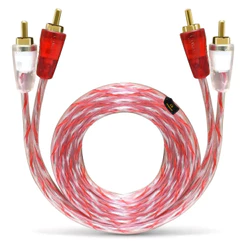 Cabo Rca 1 Metro Injetado Cobre 1m Listrado Branco e Vermelho 4mm