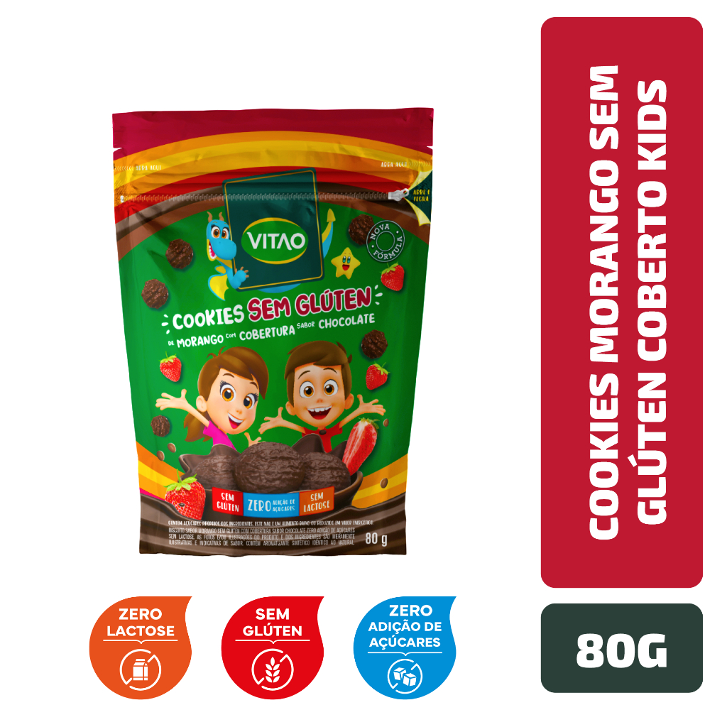 Cookies Morango Sem Glúten Coberto Kids 80G - Food & Beverages