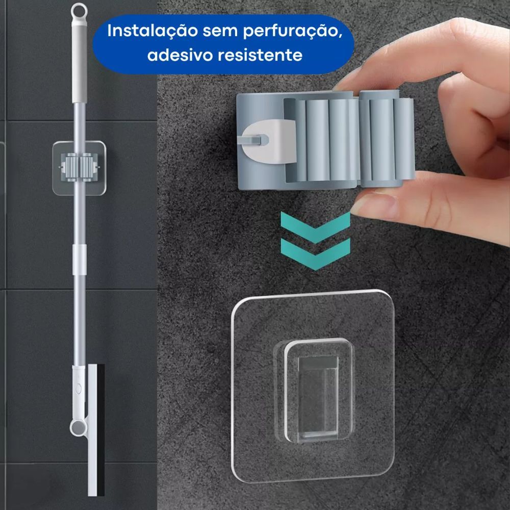 Kit 02 Suportes Organizadores de Vassoura Rodo Mop Gancho Cinza - Madetec Móveis