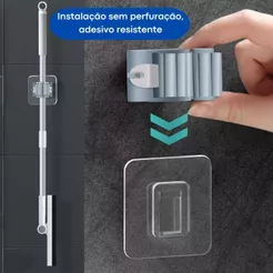 Kit 02 Suportes Organizadores de Vassoura Rodo Mop Gancho Cinza - Madetec Móveis