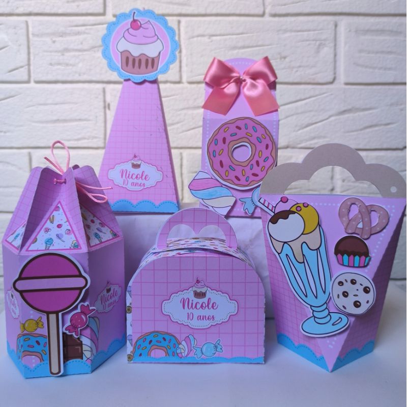Personalizados Confeitaria no PEGUE E MONTE - Kit Caixas Decoração Lembrancinhas  Aniversário Caixinhas