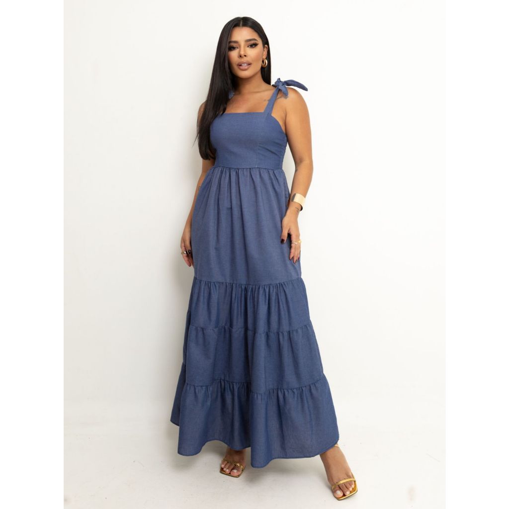 Vestido Versátil Casual Com Alça de Amarrar Longo Moda Feminina