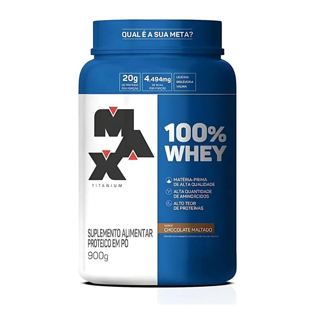 100% Pure Whey Max Titanium Chocolate Maltado Com 900g em Oferta na Shopee