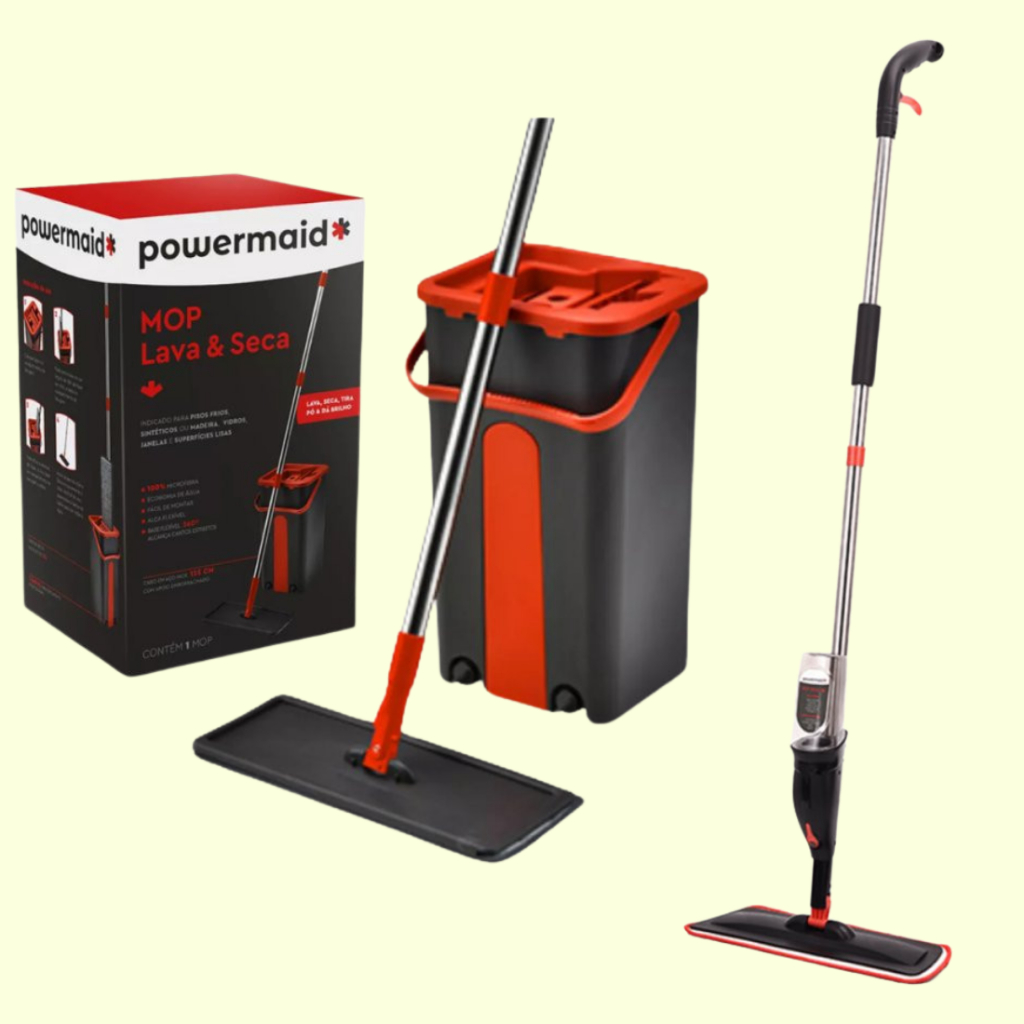 kit Mop Rodo Flat Limpa e Seca Cabo Com Balde 5 litros Com 1 ou 2 Refil Mop Triangulo Mop Spray