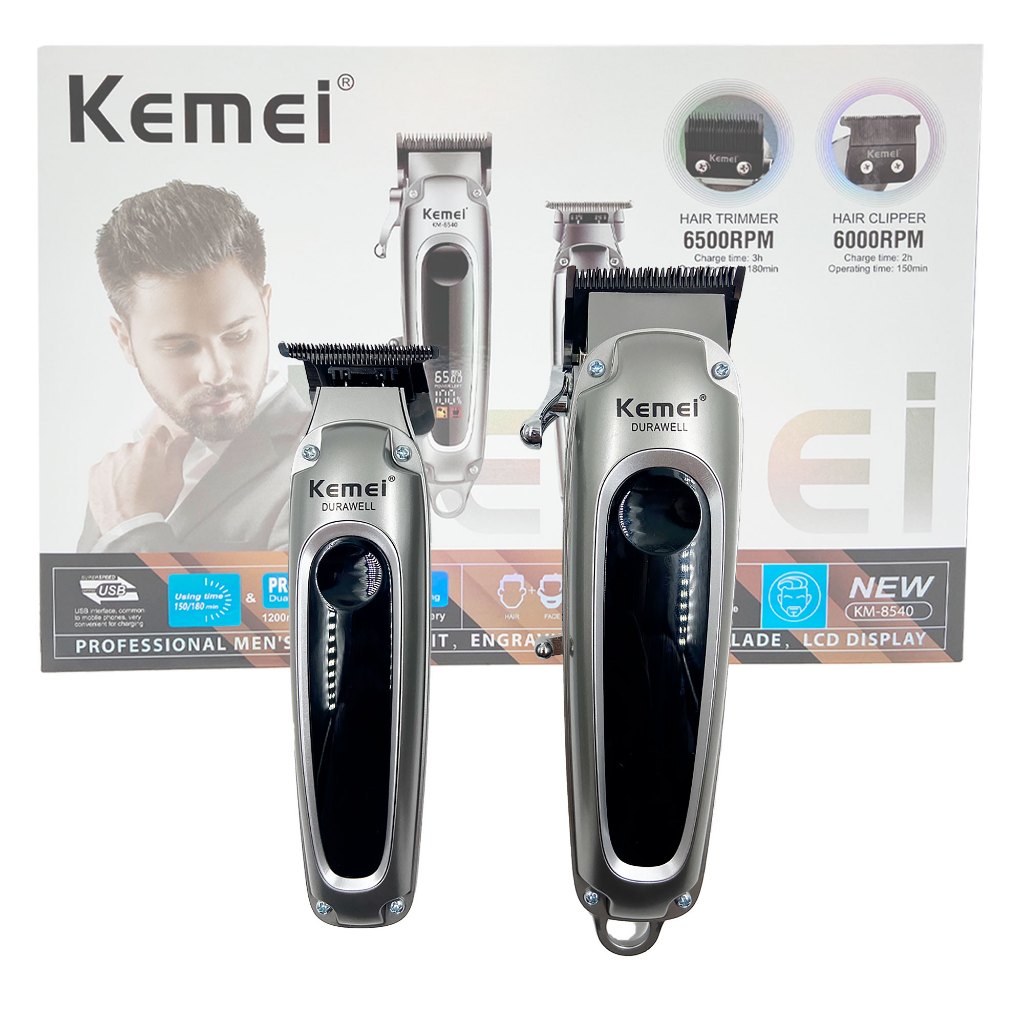KIT 2 EM 1 KEMEI KM-8540 BIVOLT PARA CABELO BARBA E CORPO POTENCIA DE 5W PORTATIL SEM FIO USB - Beauty