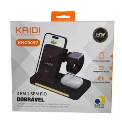 Carregador por Indução Sem Fio 3 Em 1 Dock Station P/ Watch AirpodS Kaidi KNC-9097