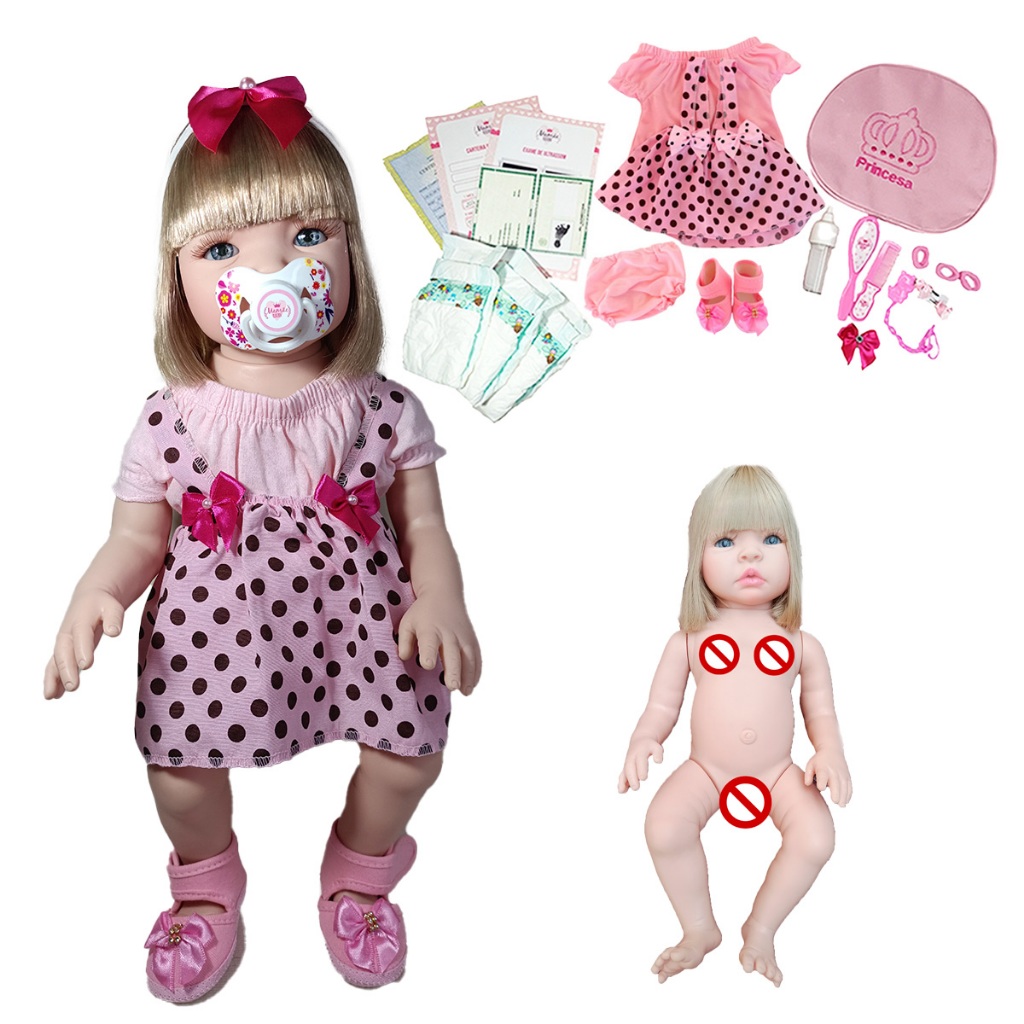 Bebê Reborn Menina 100% Silicone Enxoval Com Bolsa -24 Itens - 48cm!