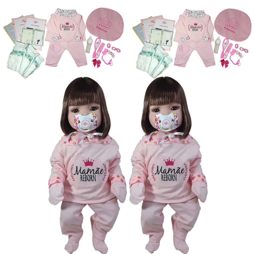 2 Bebes Reborn Gemeas Meninas Bolsa Acessórios em Oferta na Shopee