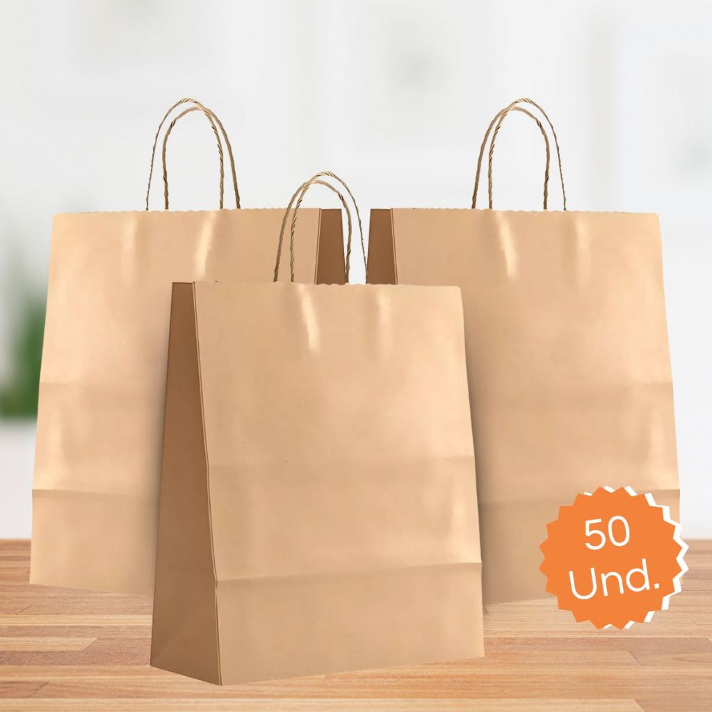 Sacola de Papel com Fundo Largo G 31,5x29,5x20cm - Kraft - 50 unidades - Cromus - Rizzo