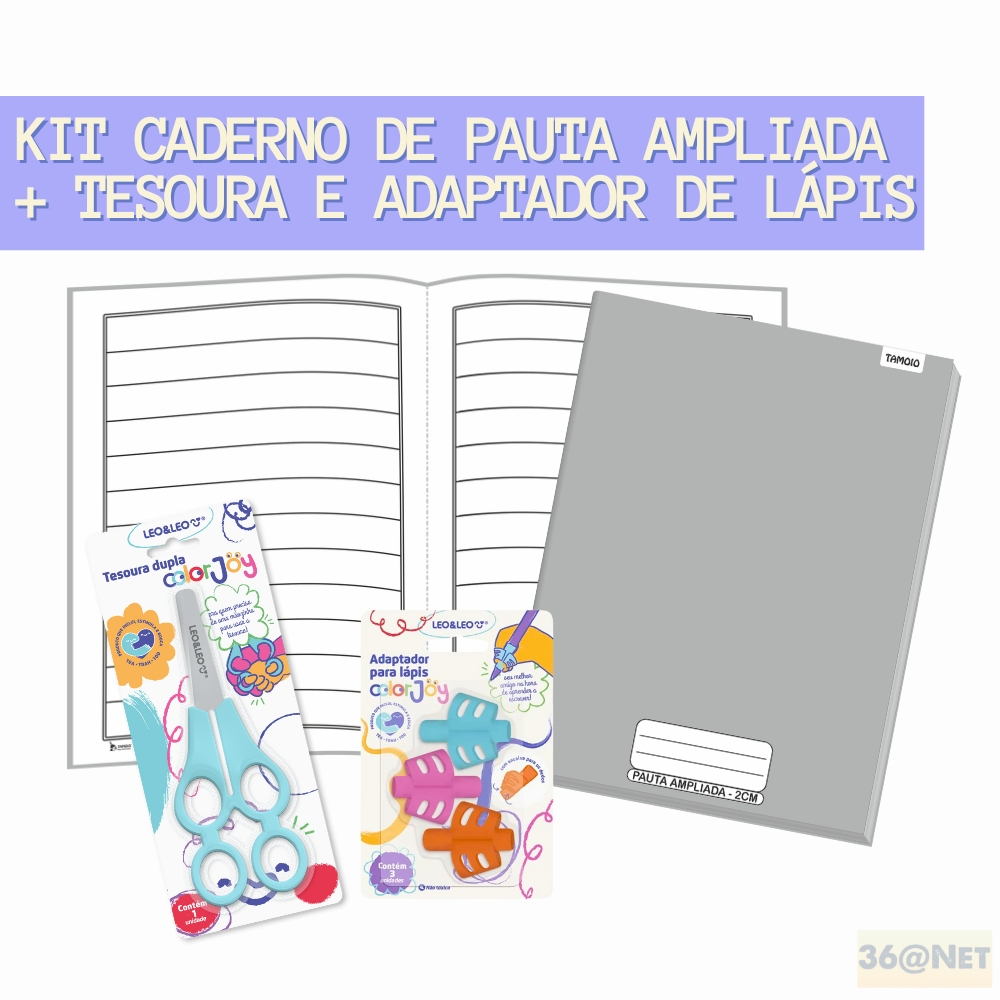 CADERNO PAUTA AMPLIADA 96FLS + ADAPTADOR DE LÁPIS E TESOURA
