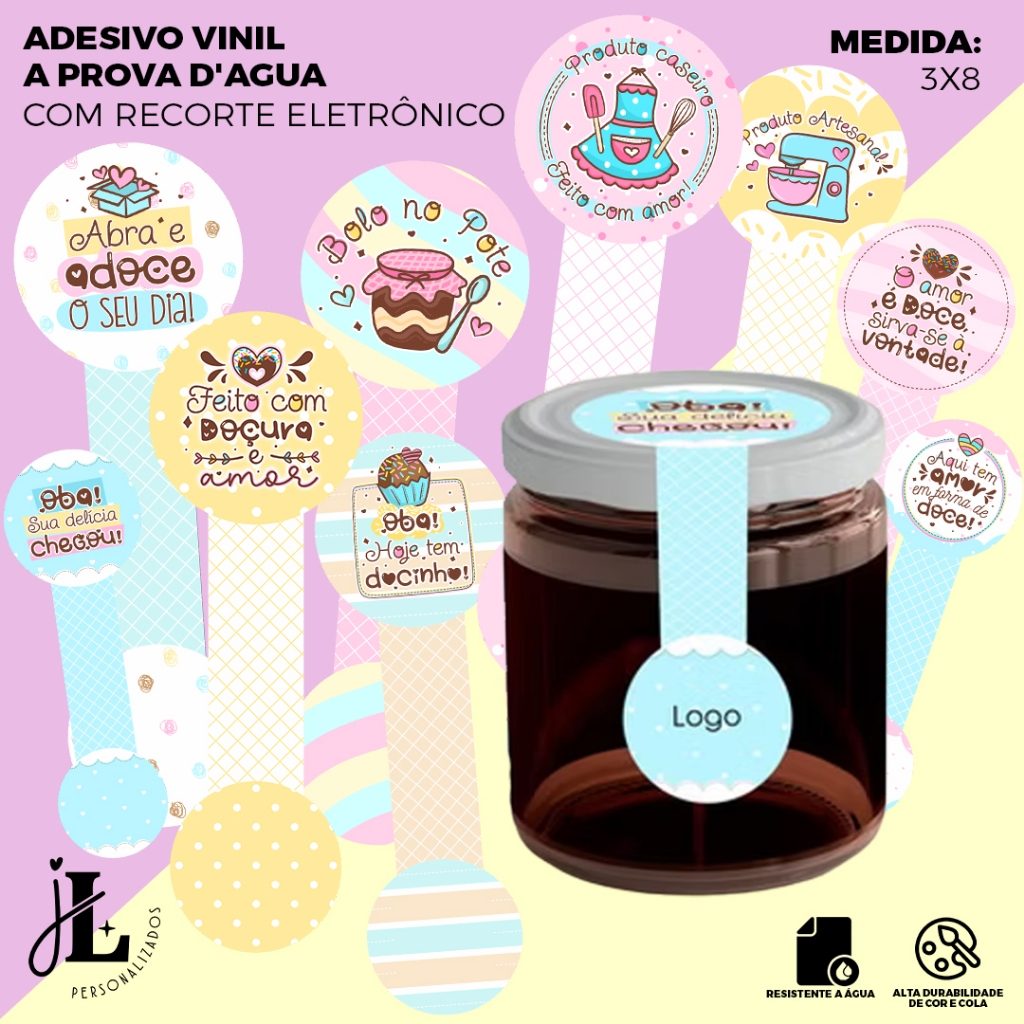 Kit 120 Etiquetas Adesivas Lacre Bolo de Pote COM SUA LOGO Confeitaria Bolo de Pote Lacre Segurança Confeitaria