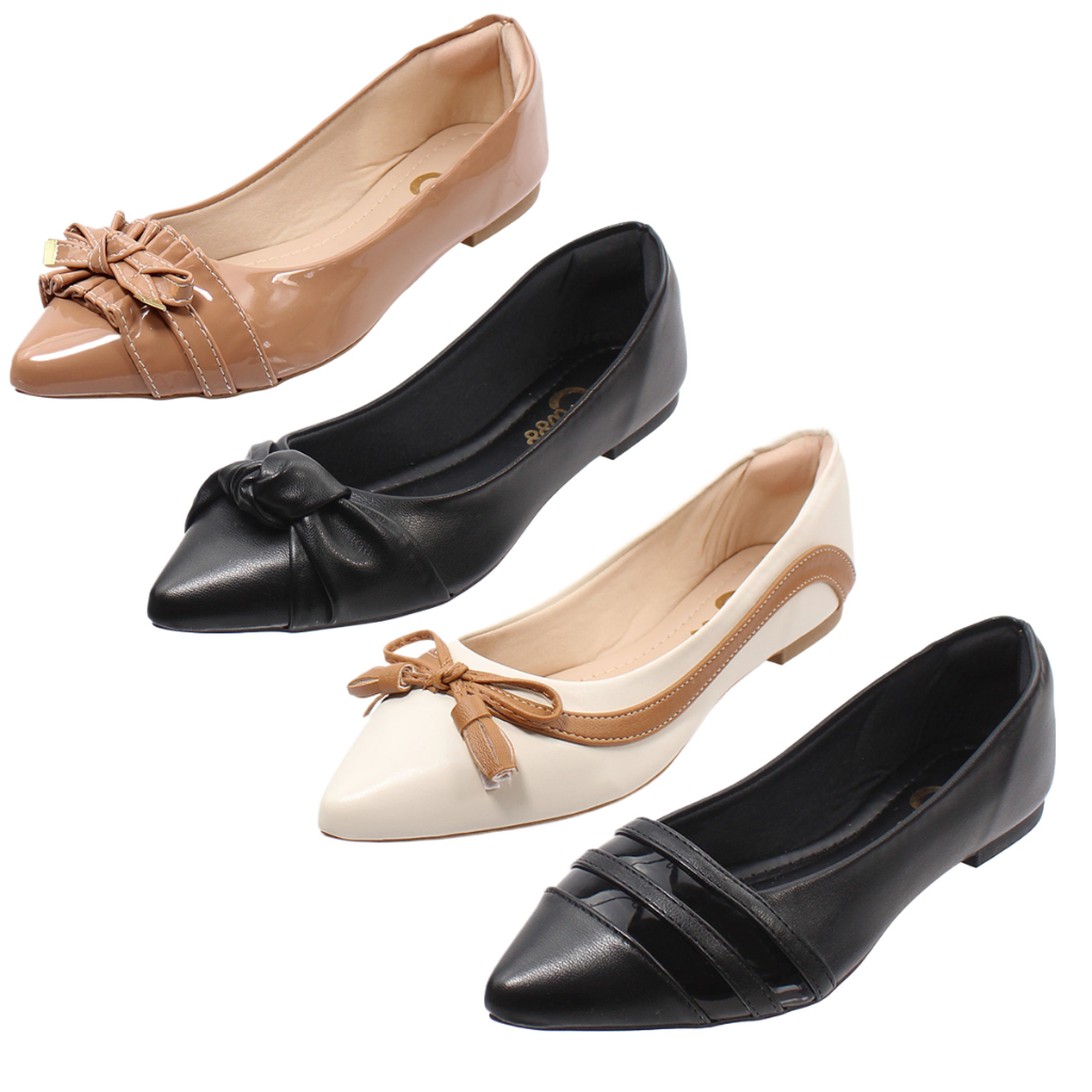 Kit 4 Pares Sapatilha Feminina Bico Fino Total Conforto Mule Rasteira