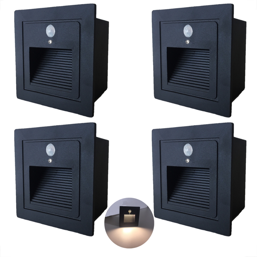4 Balizador Com Sensor De Presenca Embutido Parede Led Lup72