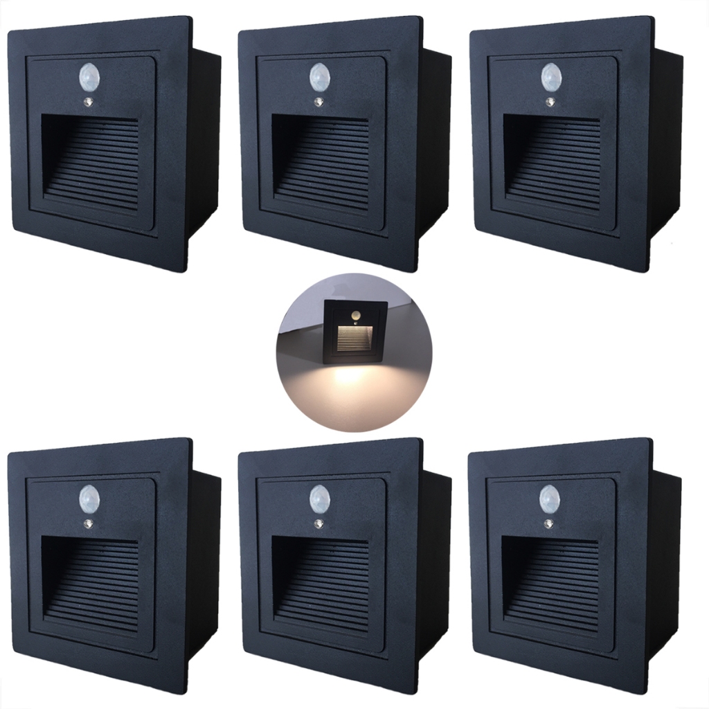 6 Balizador Embutir Parede Com Sensor De Presenca Led Lup72