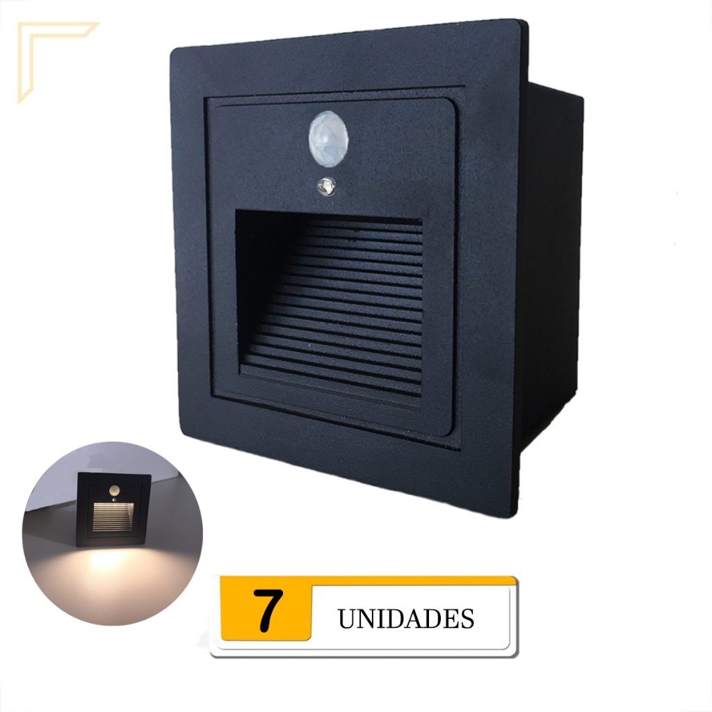 7 Balizador Parede Embutido Com Sensor De Presenca Led Lup72