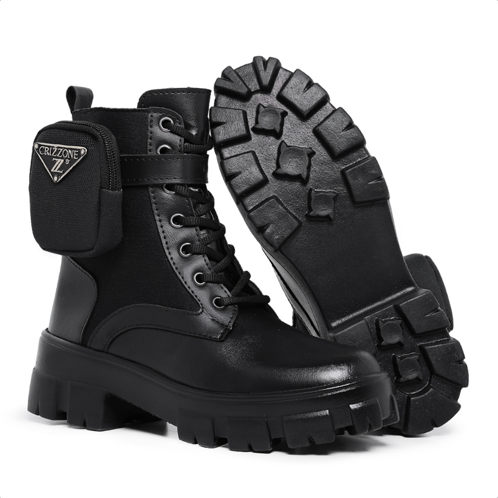 Bota Coturno Feminino Cano Médio Preta Promoção Casual Salto Tratorado Feminina De Inverno