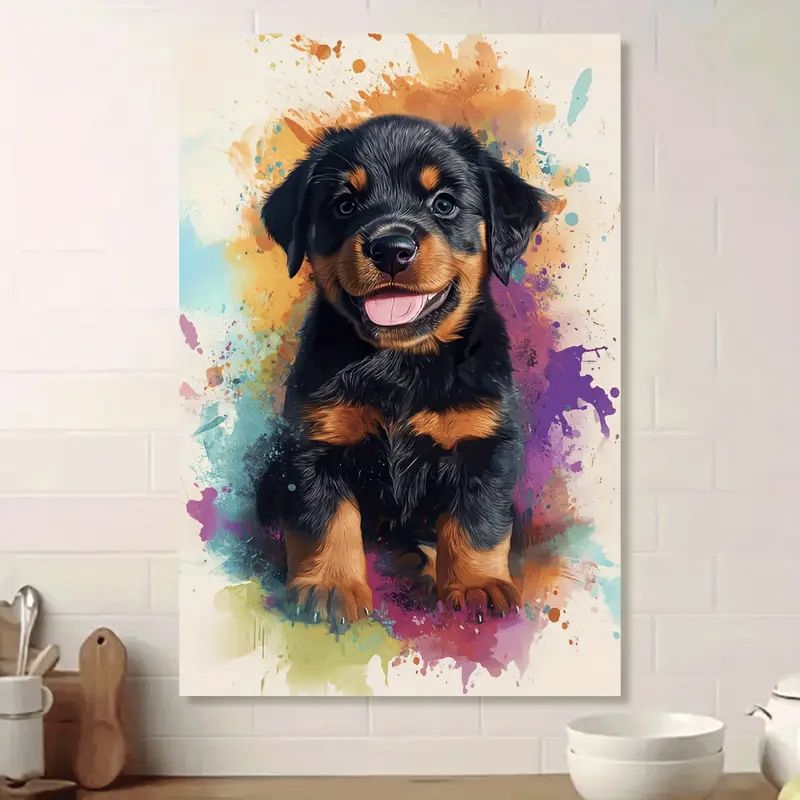 Quadro Decorativo cachorro rottweiler cachorrinho Doguinho colorido