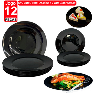 Kit 12, Jogo de Prato Redondo Preto Opaline Liso 6 Unidades 26,6cm + 06 Peças Prato Para Sobremesa Preto Opaline 19,5cm em Oferta na Shopee