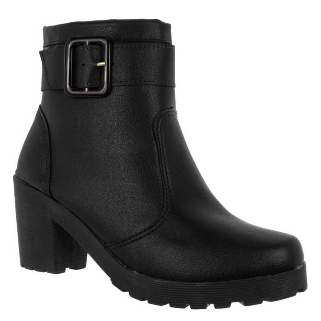 Bota Coturno Feminina Tratorada Com Fivela Salto Bloco Delicada Confortável Moda Original Olzzy