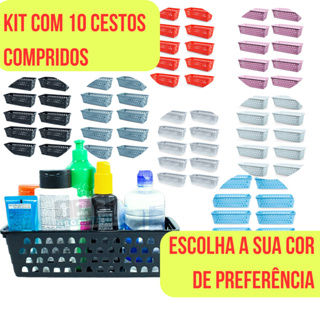 Kit 10 Cestos Multiuso Comprido Retangular Empilhável Gaveta Armário Lavanderia 28x11x8  Cm ESCOLHA SUA COR em Oferta na Shopee