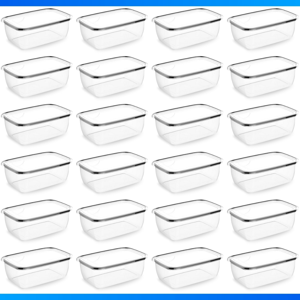 Kit 24 Potes Marmita Fit 350ML Retangular Com Tampa Livres de BPA Transparente