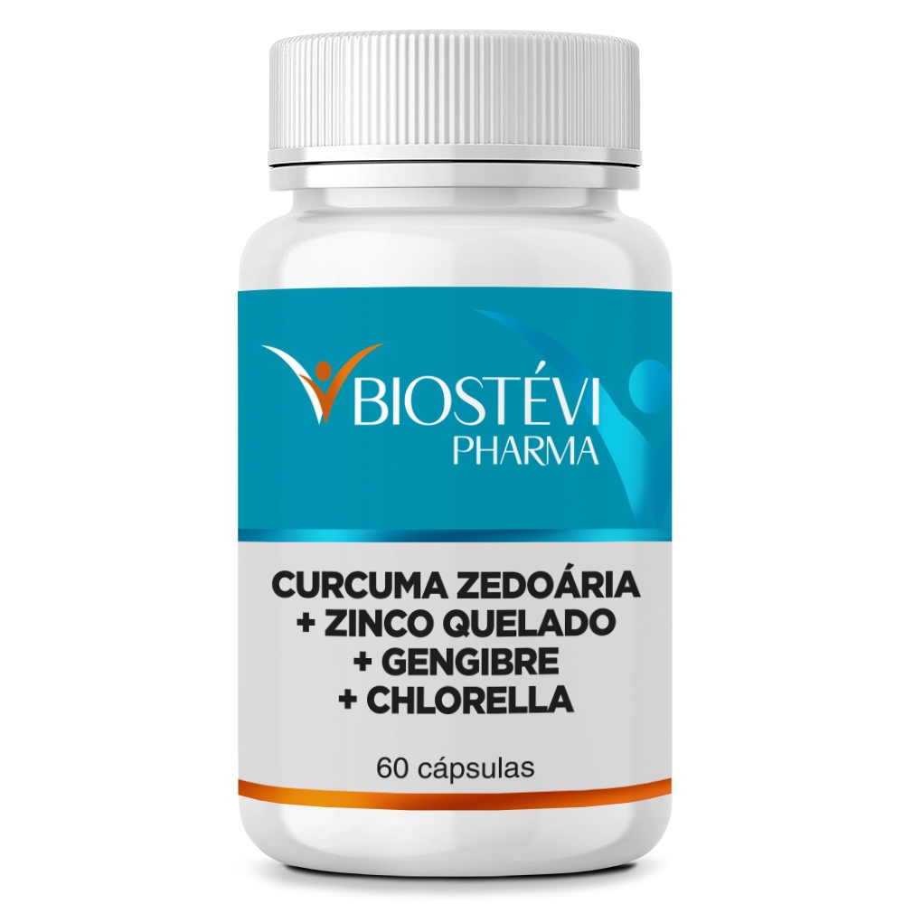 Suplemento para Mau Hálito e Digestão | Cúrcuma Zedoária + Zinco Quelado + Gengibre + Chlorella – 60 Cápsulas