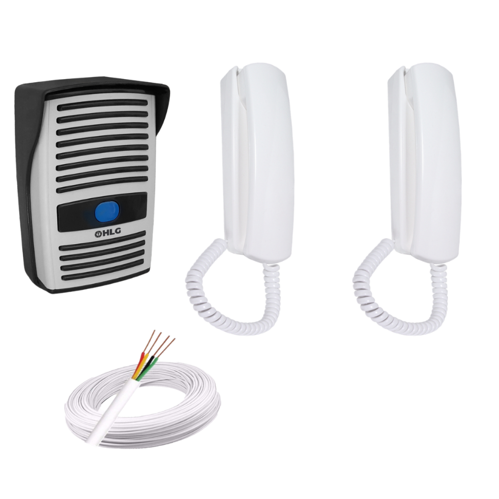 Kit Interfone Porteiro Eletrônico 2 monofones +25 metros de cabo em Oferta na Shopee